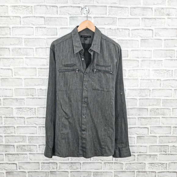 John Varvatos Men's Button up Shirt zip pockets in grey size large - Picture 1 of 7